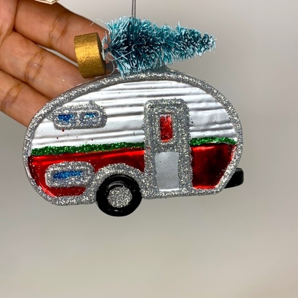 RV camper trailer w tree Christmas tree ornament holiday decoration retro style - Picture 13 of 14